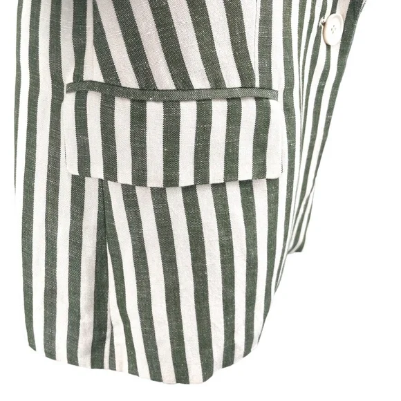 L'AGENCE Scout Striped Blazer, Olive/Cream, Size 8 - Picture 4 of 13